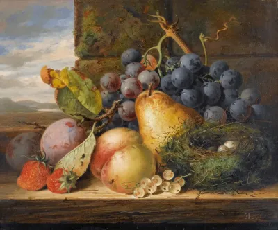 Still Life With A Birds Nest A Pear A Peach Grapes Strawberries And Plums