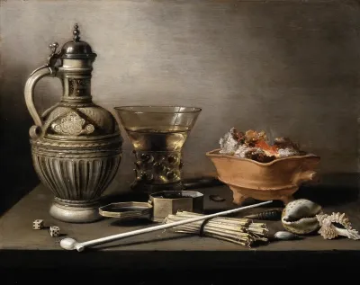 Still Life With A Stoneware Jug Berkemeyer And Smoking Utensils