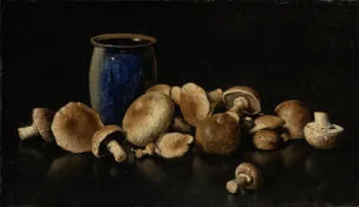 Still Life With Blue Vase And Mushrooms