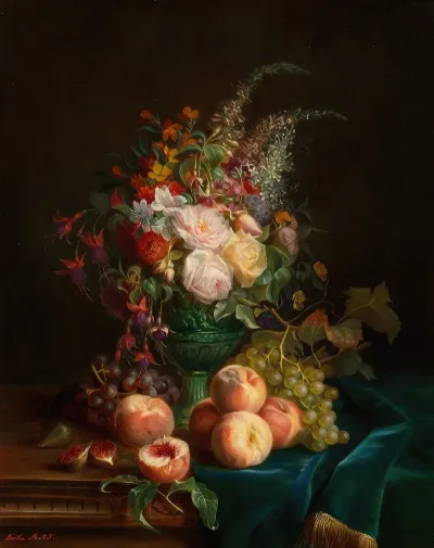 Still Life With Flowers And Peaches