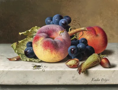 Still Life With Peaches Red Grapes Hazelnuts And A Wasp 2