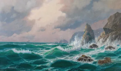 Stormy Sea Before A Rocky Coast