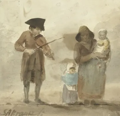 Straatmuzikant Met Vrouw En Kinderen