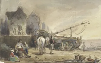Strandgezicht Met Boten En Vissers