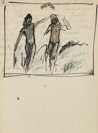 Studie Af To Staende Figurer Naesten Identiske Med Figurer I Kunstnerens Maleri Elskov_opus I 1915