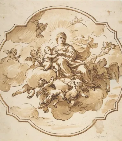 Studies For Seated Figures Of Christ And God The Father In Red Chalk