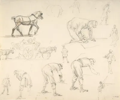 Studies Of Soldiers And Cart Horses