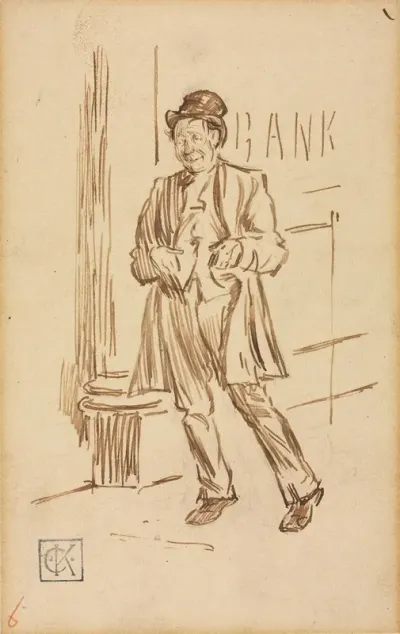 Study Of A Drunken Man Passing A Bank