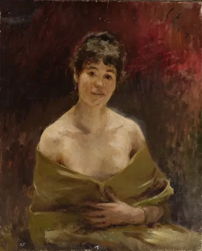 Study Of A Female Model In Green Drapery