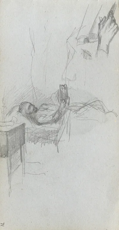 Study Of A Figure Reading In Bed Study Of A Hand