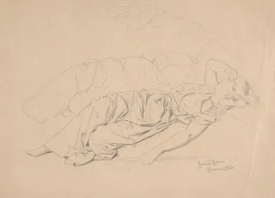 Study Of A Reclining Woman Covering Her Eyes With Her Right Hand