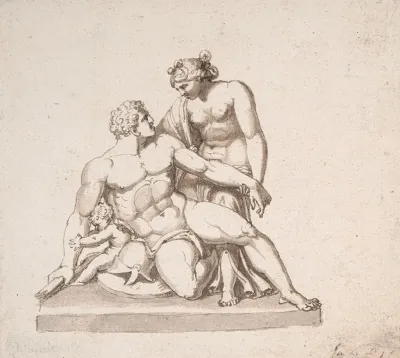 Study Of A Sculptural Group Mars Venus And Cupid
