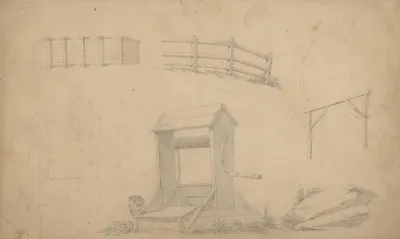 Study Of A Well And Fences Perhaps Intended For Student Practice