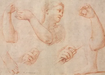 Study Of A Young Woman Playing A Tambourine And Studies Of An Arm Hands And Feet Studies For Miriam Leading The Chorus Of Women Who Give Thanks For The Routing Of Pharoah