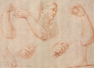 Study Of A Young Woman Playing A Tambourine And Studies Of An Arm Hands And Feet Studies For Miriam Leading The Chorus Of Women Who Give Thanks For The Routing Of Pharoah