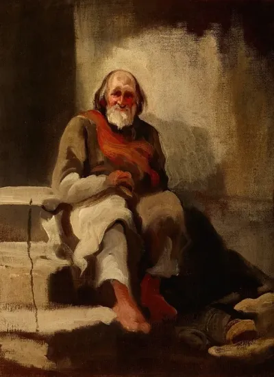 Study Of An Old Man Sitting On The Stairs