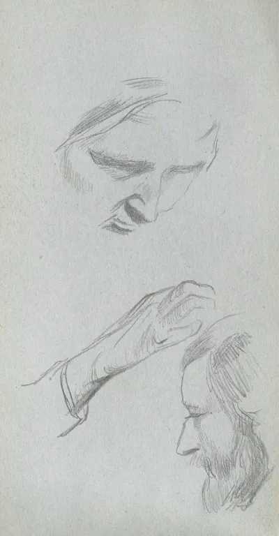Study Of Two Faces And A Hand