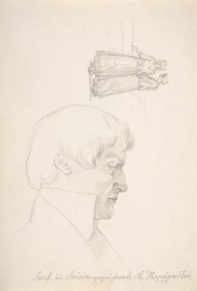 Study Sheet With A Portrait Of Carl Julius Senff And Two Italian Women Walking