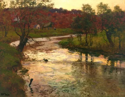 Sunset Over Lelle River Near Quimperle France