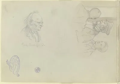 Szene In Der Eisenbahn Sowie Bildnis Von Ludwig Bischoff