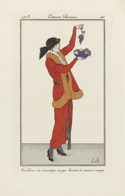 Tailleur De Duvetijn Rouge Borde De Renard Rouge