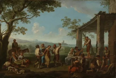 Tanzende Italienische Bauern Vor Einer Osteria