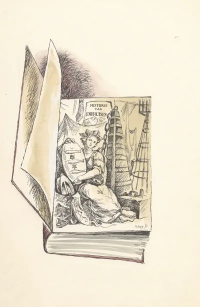 Tekening Van De Titelprent Van Historie Van Enkhuisen