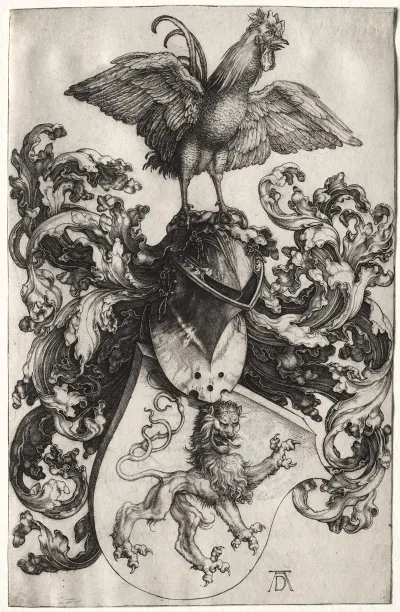 The Coat Of Arms With A Lion And Cock