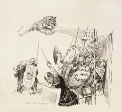 The Committee Of Five And Citizens Are Depicted As Knights On A Crusade Against Tammany