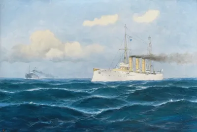The Cruiser Nurnberg Gives The Order To Stop To A Merchant Ship By Flag Signals