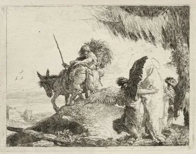 The Flight With The Madonna At Right Supported By Angels