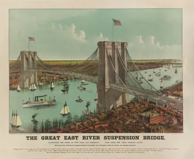The Great East River Suspension Bridge Connecting The Cities Of New York And Brooklyn View From New York