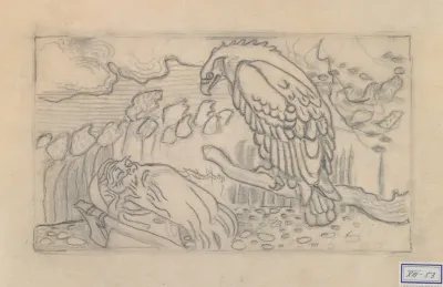 The Great Kalevala Poem II Sketch Vainamoinen And Eagle Kokkolintu
