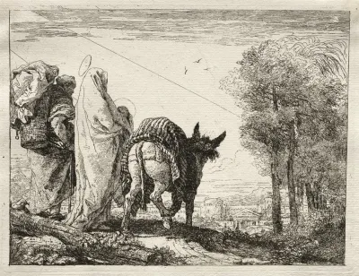 The Holy Family Approaching A Village