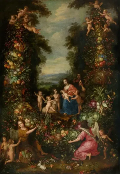 The Holy Family With The Infant Saint John The Baptist Surrounded By A Garland Of Flowers Vegetables And Fruit