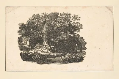 The Seasons Spring Man Fishing In Stream Horizontal View
