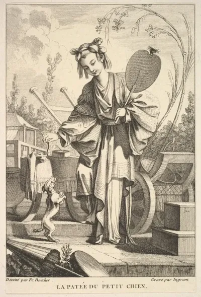 The Small Dog Standing On Hind Legs After Francois Boucher