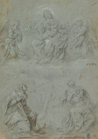 The Virgin And Child In Glory Adored By Saints Catherine And Lucy