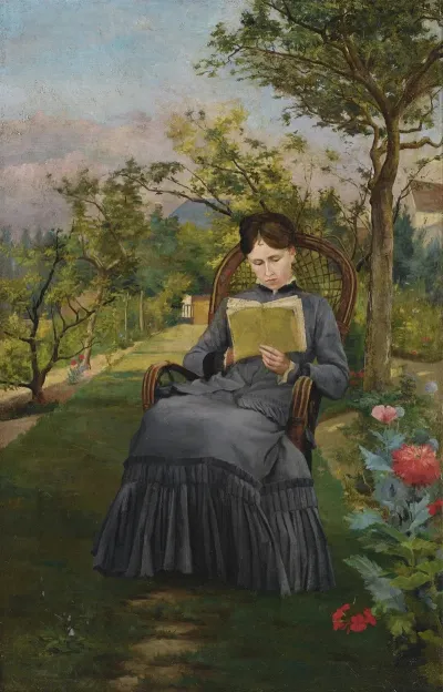 Therese Lisant Dans Le Parc De Meric