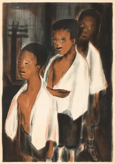 Three Children With White Towels