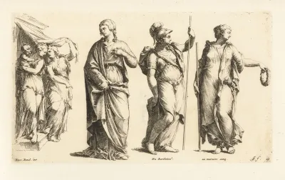 Three Female Figures And A Group With Two Women And A Child
