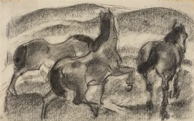 Three Horses In A Hilly Landscape