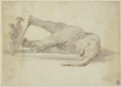 Toter Elefant Und Zwei Figuren