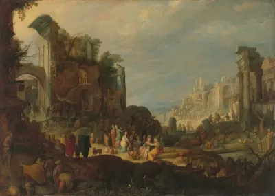 Travellers Among Roman Ruins With Rebecca And Eliezer At The Well