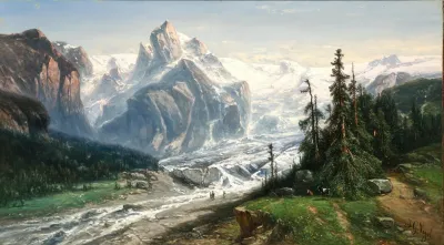 Travellers At The Foot Of A Glacier