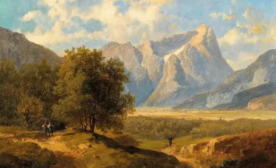 Travellers With A View Of The Dachstein Massif