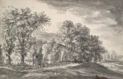Trees And Cottages In Hilly Landscape