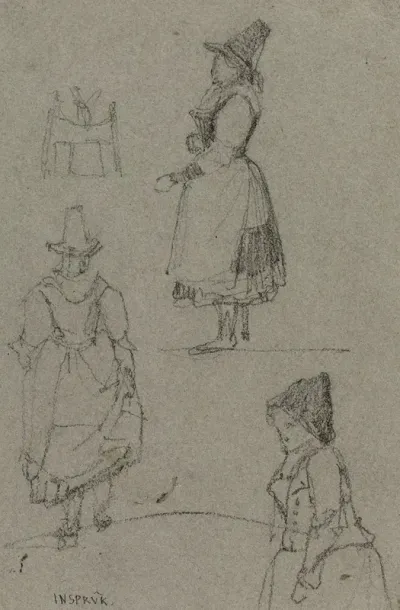 Trois Etudes De Costumes Feminins Face Et Profil