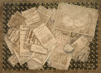 Trompe Loeil Of Prints And Of An Alphabet Sampler