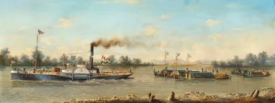 Tugboat Torontal With Ships And Barges On A Southern Hungarian River Probably The Danube